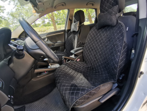Автомобильные накидки на передние и задние сидения из алькантары с перекрытием боковин черные с серой прострочкой